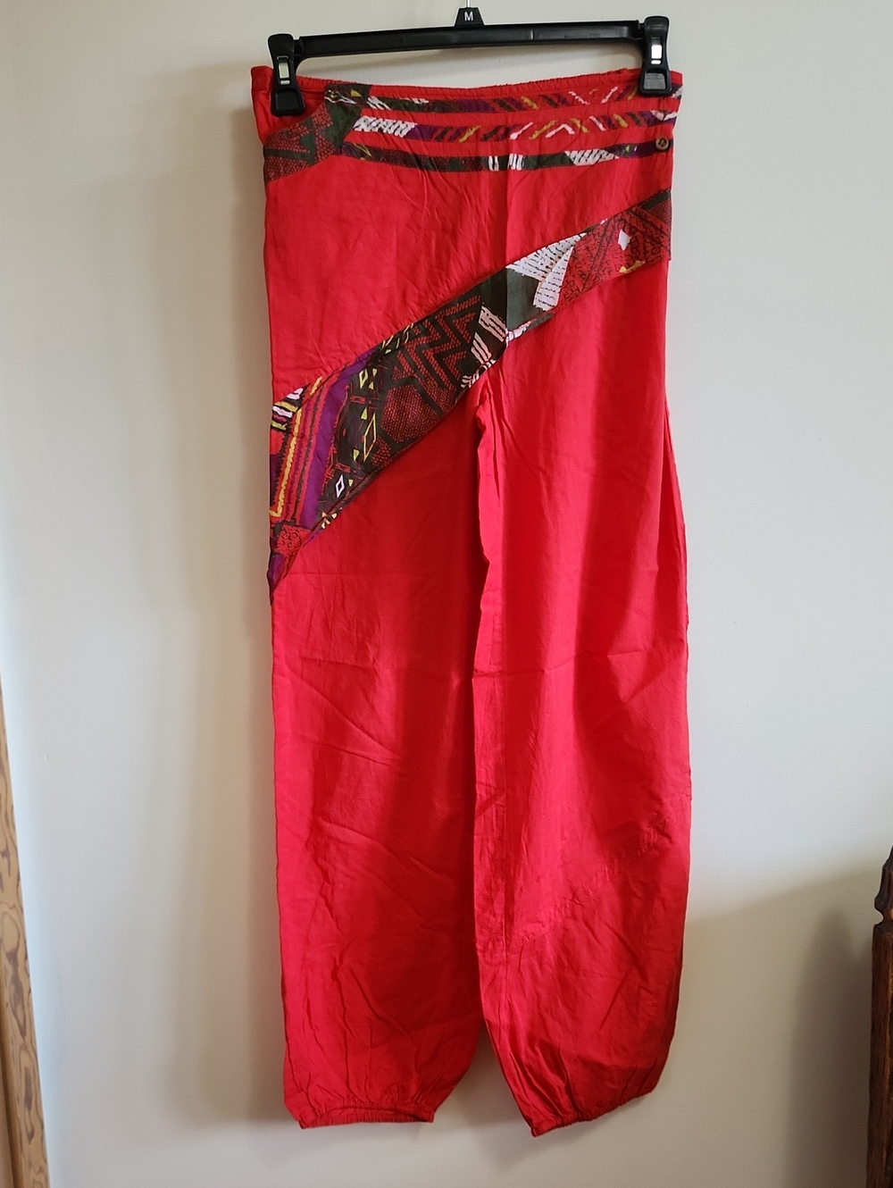 Red Bohemian Wrap-Accent Harem Pants